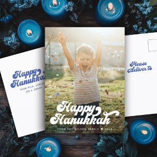 Simple Fun Modern Typography Retro Happy Hanukkah  Postcard