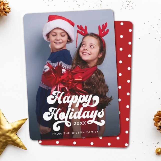 Simple Fun Modern Typography Retro Happy Photo Holiday Card (Creator Uploaded)