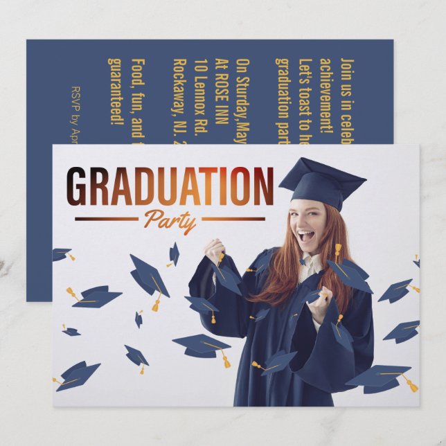 Simple  & Fun Photo Graduation Party  Invitation  (Front/Back)