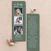 Simple Funeral 3 Photo Sage Green Prayer Card