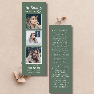 Simple Funeral 3 Photo Sage Green Prayer Card