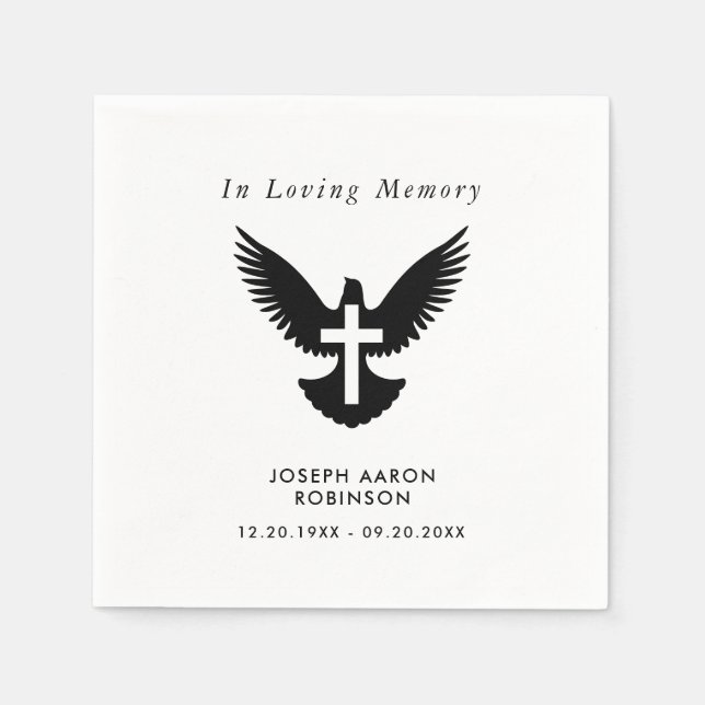Simple Funeral Cross On Dove Memorial  Napkin (Front)