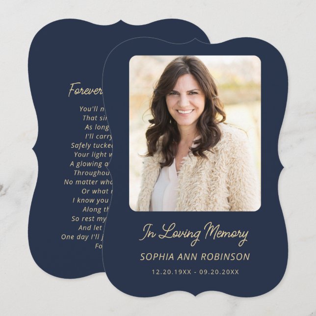 Simple Funeral Memorial Blue Remembrance Cards (Front/Back)