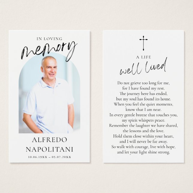 Simple Funeral Memorial Cross Photo Prayer Cards (Front & Back)