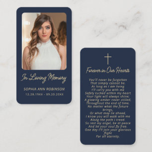 Simple Funeral Memorial Gold Blue Prayer Cards