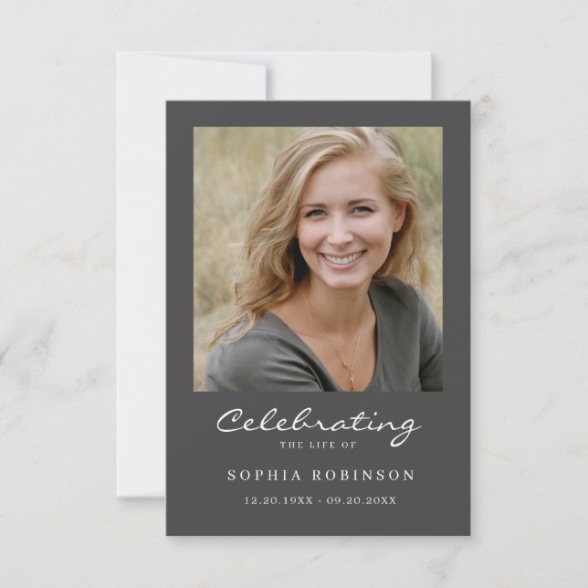 Simple Funeral Memorial Grey Prayer Photo Card (Front)