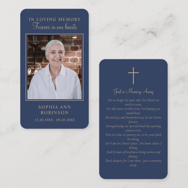 Simple Funeral Memorial Photo Blue Prayer Card (Front/Back)