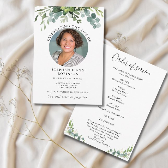 Simple  Funeral Memorial Photo Order of Service Program (Creator Uploaded)