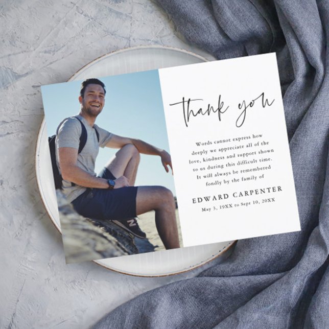 Simple Funeral Memorial Photo Thank You Postcard (Creator Uploaded)