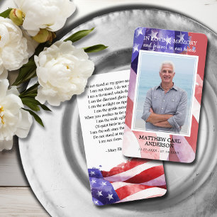 Simple Funeral Memorial Photo US Flag Prayer Card