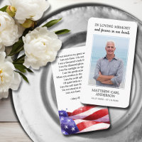 Simple Funeral Memorial Photo US Flag Prayer Card
