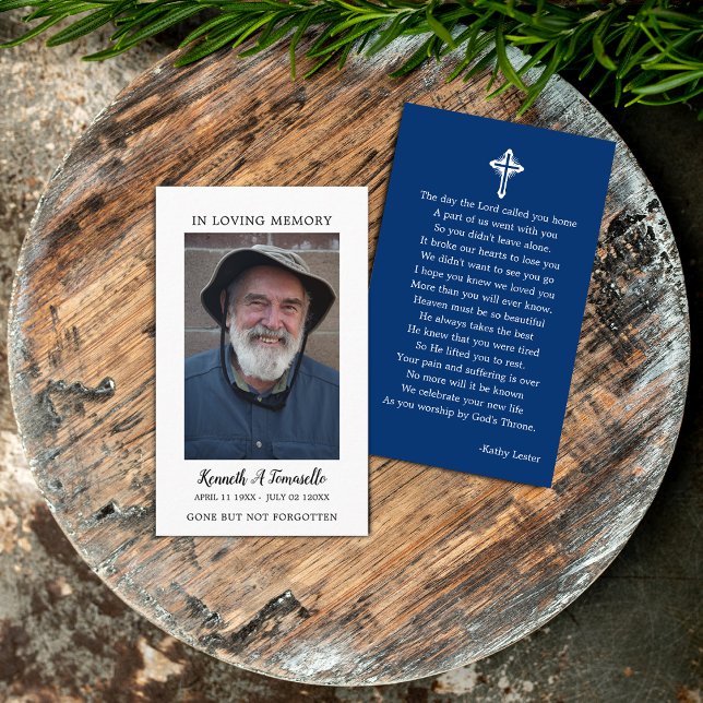 Simple Funeral Memorial Prayer Photo Blue Card (Creator Uploaded)