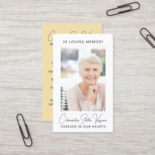 Simple Funeral Memorial Prayer Photo Card (Front/Back In Situ)