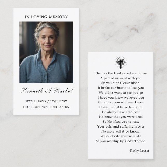 Simple Funeral Memorial Prayer Photo Card (Front/Back)