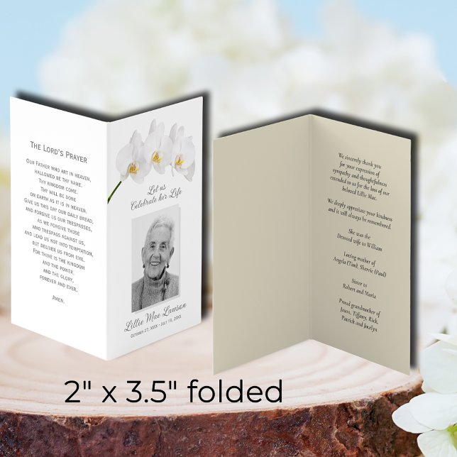 Simple Funeral Memorial Prayer Photo Card (SMALL folded celebration of life memorial photo prayer cards, 2" x 3.5" finished size)