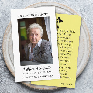 Simple Funeral Memorial Prayer Photo Card