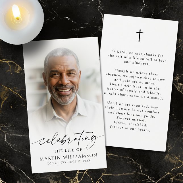 Simple Funeral Photo Cross Sympathy Prayer Card (Creator Uploaded)