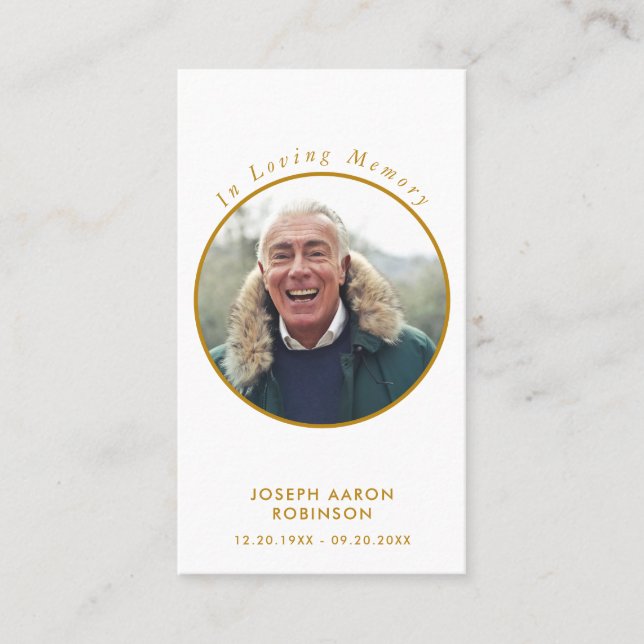Simple Funeral Photo Gold Memorial Prayer Card (Front)