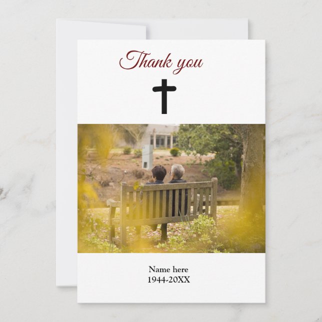 Simple funeral photo  keepsaking thank you card (Front)