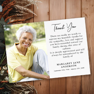 Simple Funeral Photo - Memorial Sympathy Thank You Card