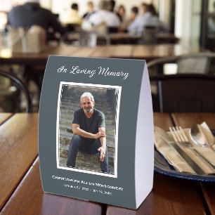 Simple Funeral Photo Memorial Tribute Steel Blue