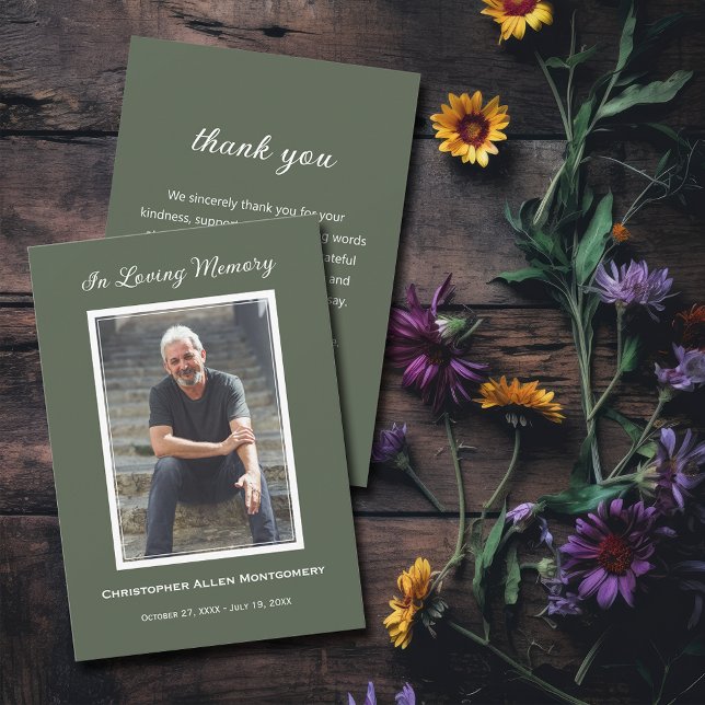 Simple Funeral Photo Sympathy Memorial Card (Simple photo funeral flat thank you notes with your message on the back)