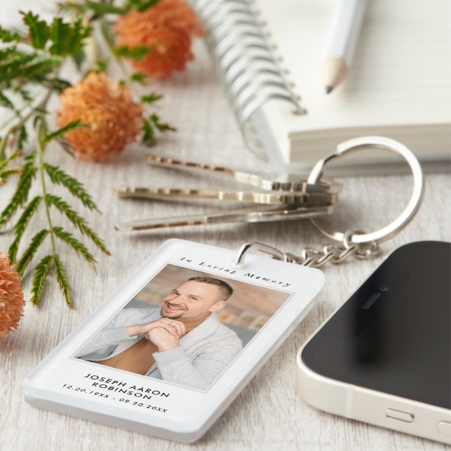 Simple Funeral Photo Sympathy Memorial Keychain (Front Right)