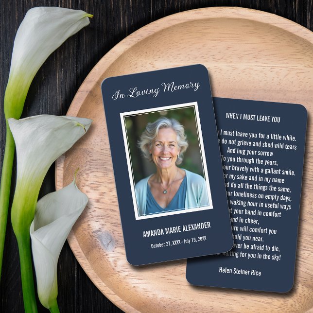 Simple Funeral Photo Sympathy Memorial Prayer Card (Simple funeral photo memorial prayer cards with a poem or prayer on the back)