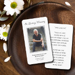 Simple Funeral Photo Sympathy Memorial Prayer Card<br><div class="desc">A simple memorial card features "In Loving Memory" with your loved one's photo,  name and birth-death dates,  and a poem or prayer on the back. Beautiful for a treasured keepsake,  funeral services,  and celebration of life memorial.</div>