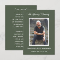 Simple Funeral Photo Sympathy Memorial Prayer Card