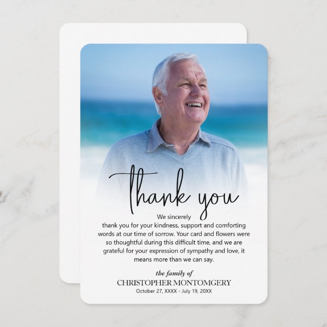 Simple Funeral Photo Thank You Card (Front/Back)