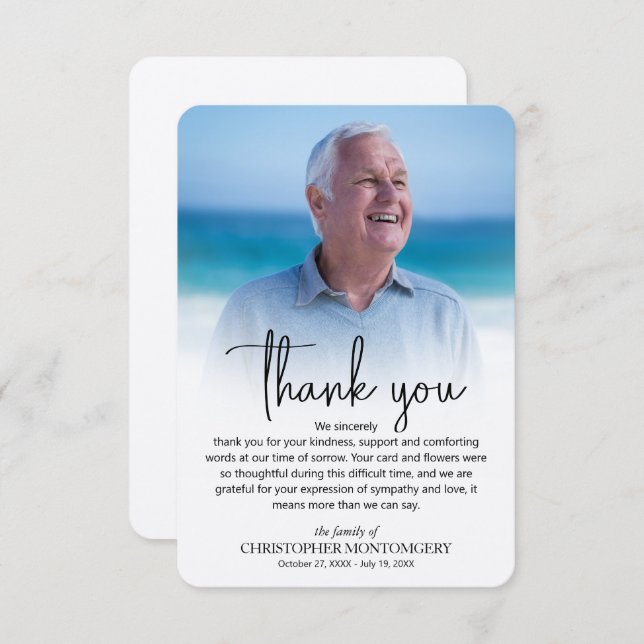 Simple Funeral Photo Thank You Card (Front/Back)