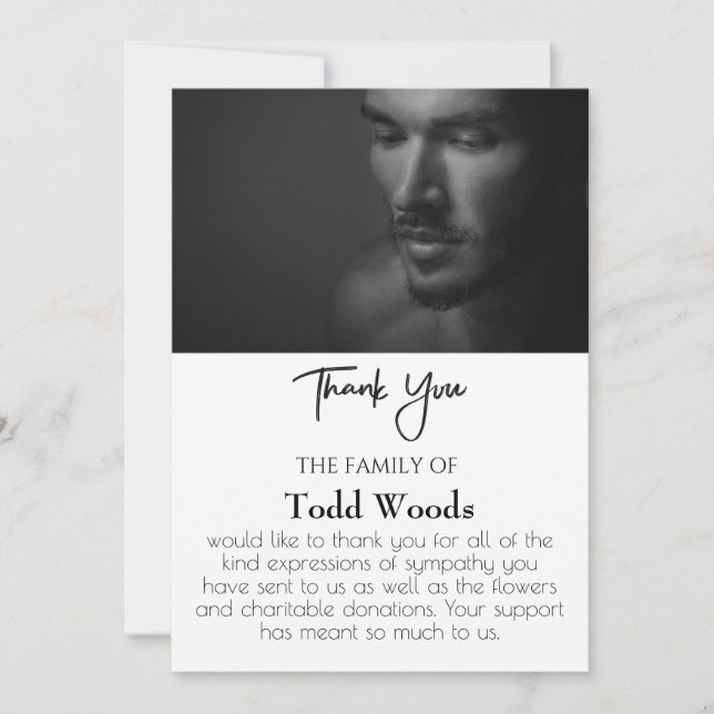 Simple Funeral Photo Thank You Card, Sympathy Invitation (Front)