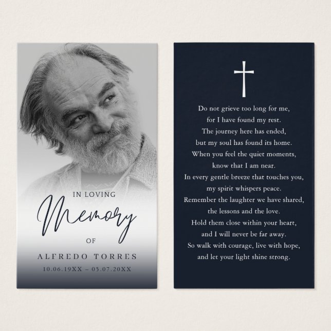 Simple Funeral Sympathy Photo Memorial Prayer Card (Front & Back)