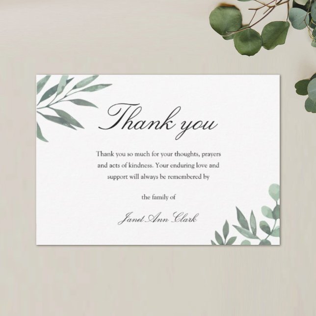 Simple Funeral & Sympathy Thank You Card w/ Leaves (Creator Uploaded)