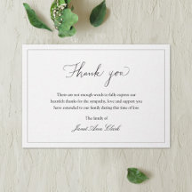 Simple Funeral & Sympathy Thank You Note Card