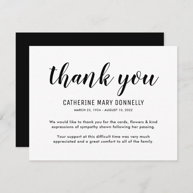 Simple Funeral Thank You Card (Front/Back)