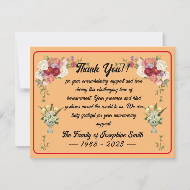 Simple Funeral Thank You Message For Condolences Card (Front)