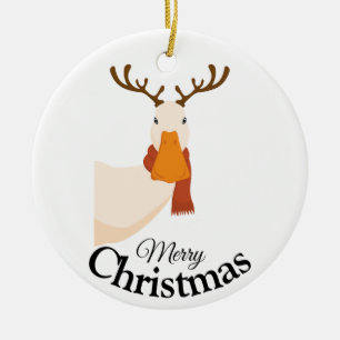 Simple Funny Cartoon Merry Christmas Duck Ceramic Ornament