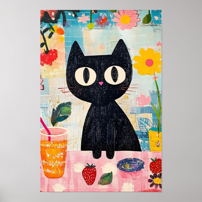 Simple Funny Cute Black Cat  Poster (Front)
