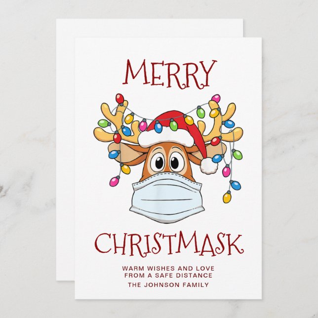 Simple Funny Merry Christ-Mask Reindeer Greeting Holiday Card (Front/Back)
