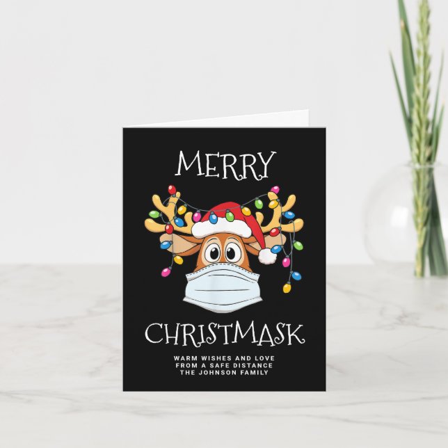 Simple Funny Merry Christ-Mask Reindeer Greeting Holiday Card (Front)