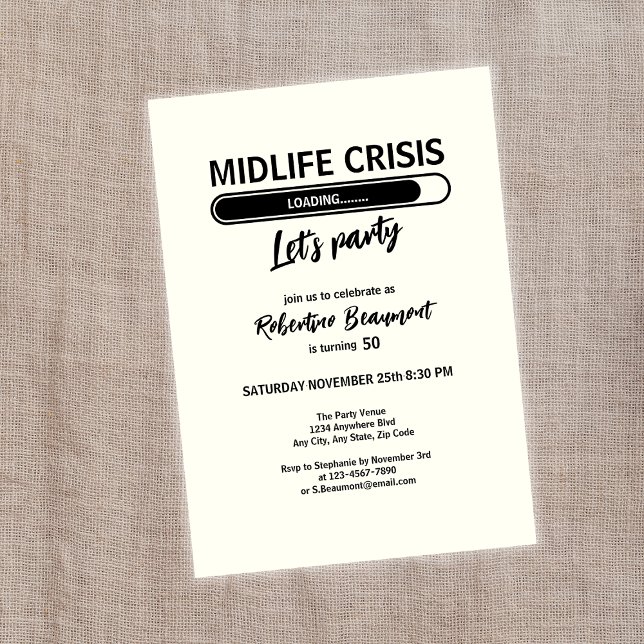 Simple Funny Midlife Crisis Loading 50th Birthday Invitation (Creator Uploaded)