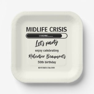 Simple Funny Midlife Crisis Loading 50th Birthday Paper Plate