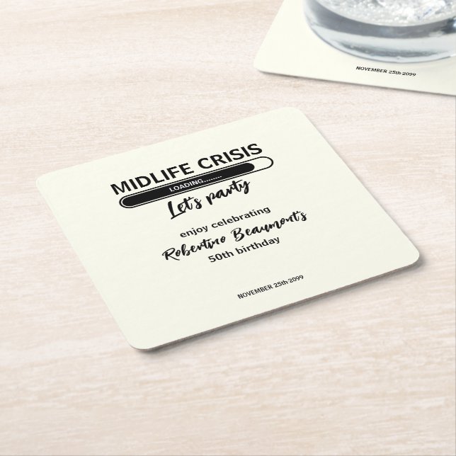Simple Funny Midlife Crisis Loading 50th Birthday Square Paper Coaster (Angled)