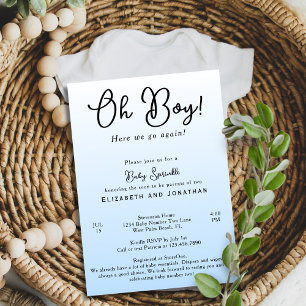 Simple Funny Oh Boy Blue 2nd Baby Shower Sprinkle Invitation
