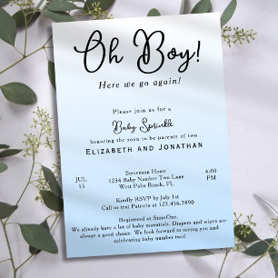 Simple Funny Oh Boy Blue 2nd Baby Shower Sprinkle Invitation