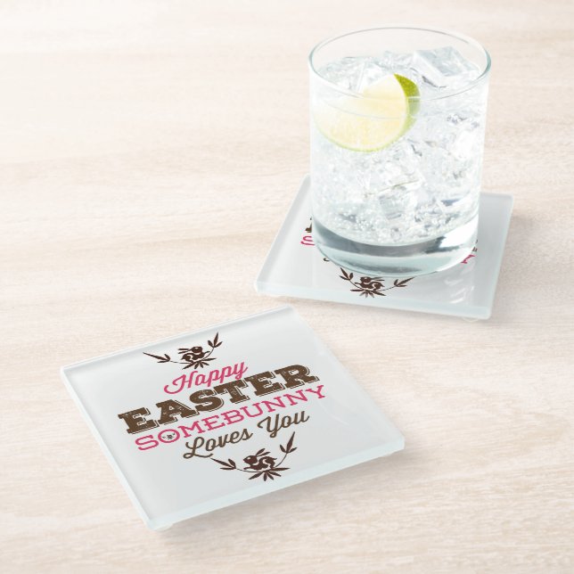 Simple Funny Text-Happy Easter Glass Coaster (Angled)