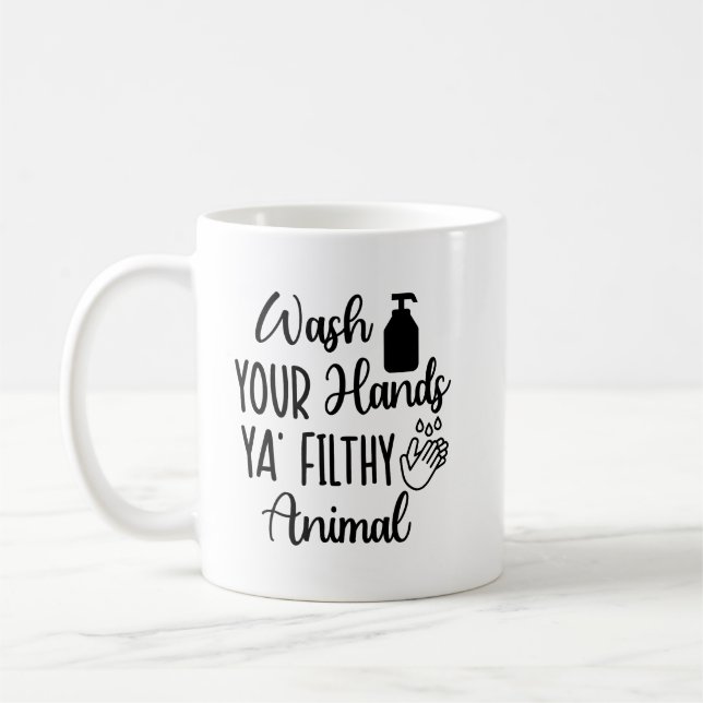 Simple Funny Wash Your Hands Bathroom Reminder Coffee Mug (Left)