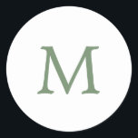 Simple Garden Green and White Monogram Wedding Classic Round Sticker<br><div class="desc">Simple yet elegant wedding stickers with your one initial monogram,  in a garden green serif font over a white background.  This basic and plain design is perfect for a minimalist style. These chic and stylish stickers make great envelope seals.</div>